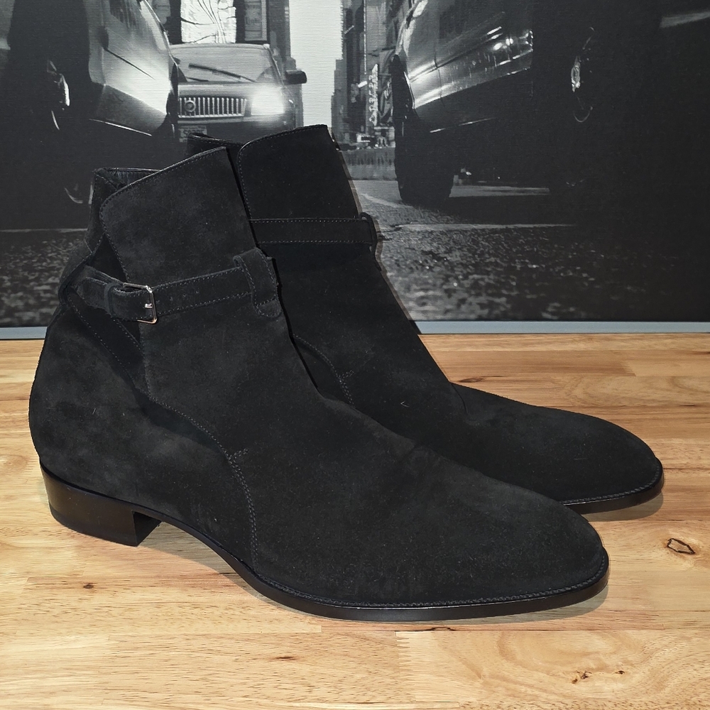Saint Laurent Paris Wyatt Jodhpur harness boots in black suede EU 46 / US 13
